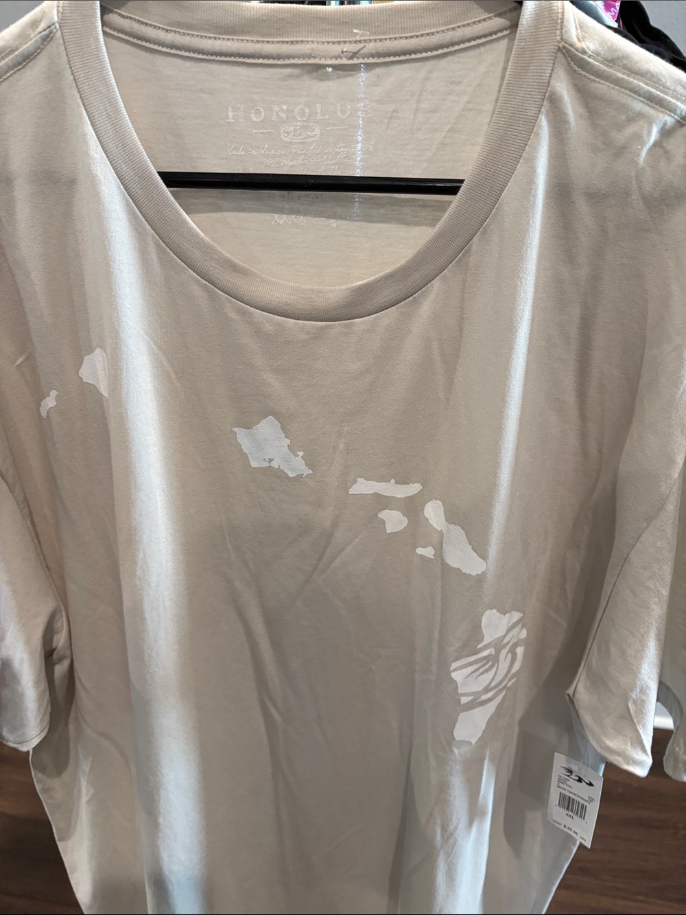 Honolulu Short-Sleeve Tee in Light Taupe with White Print